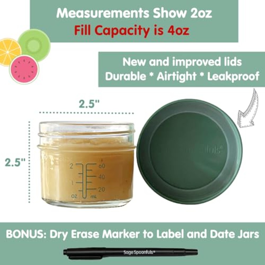 Sage Spoonfuls -12 Pack 4 oz B - Baby Food Storage Jar reseña y precio