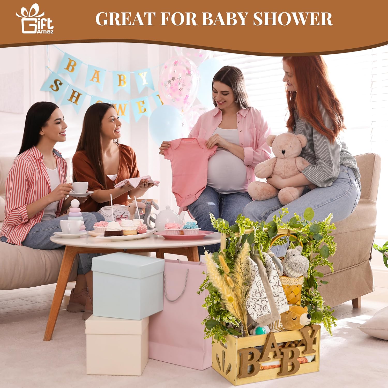 Wooden Baby Shower Crate Baske - Baby Products Gift Hamper reseña y precio