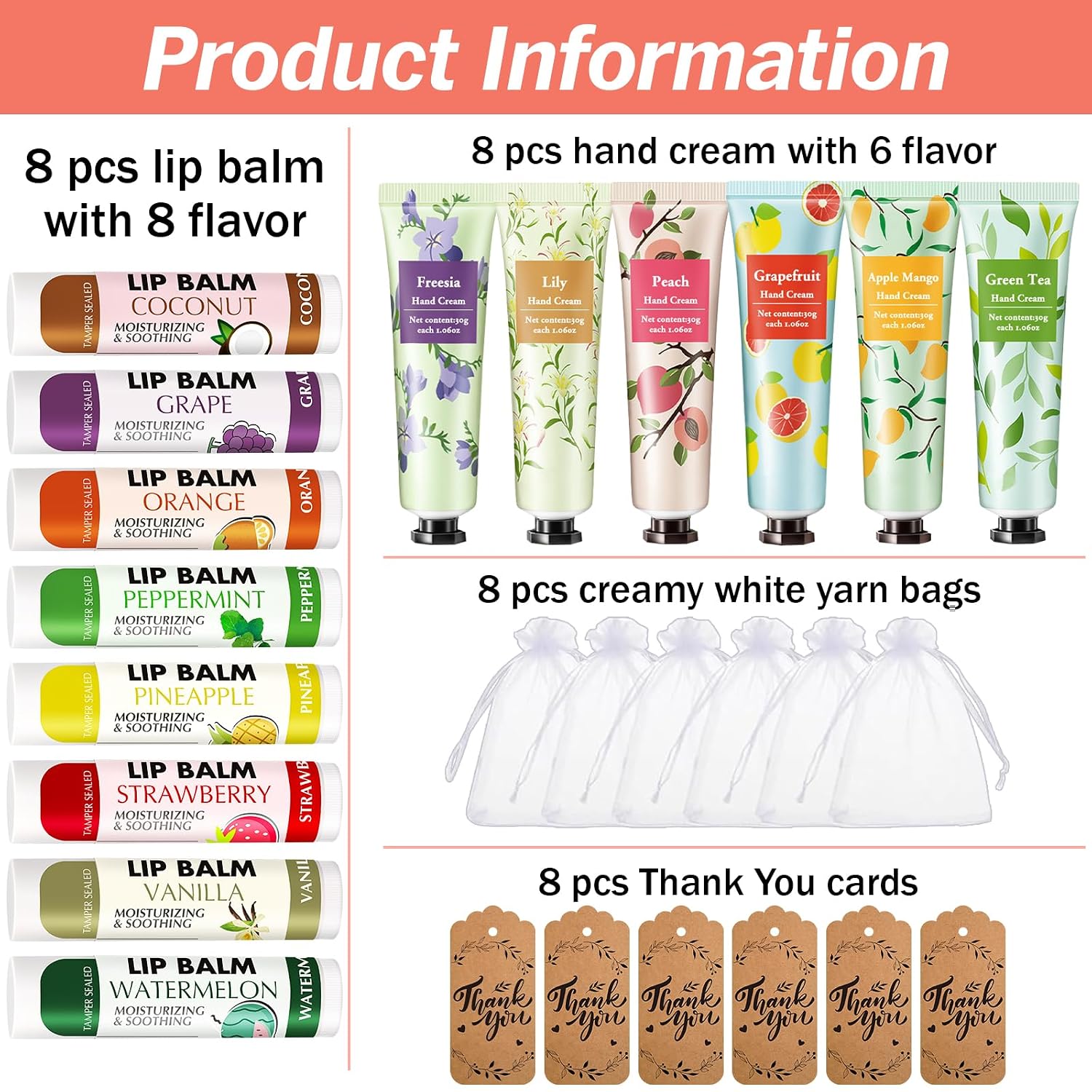 8 Sets Hand Cream and Lip Balm - Baby Products Gift Card reseña y precio